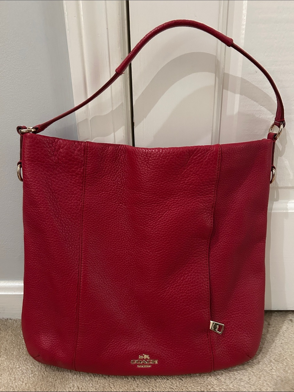 Coach Red Pebbled Leather Shoulder Bag
